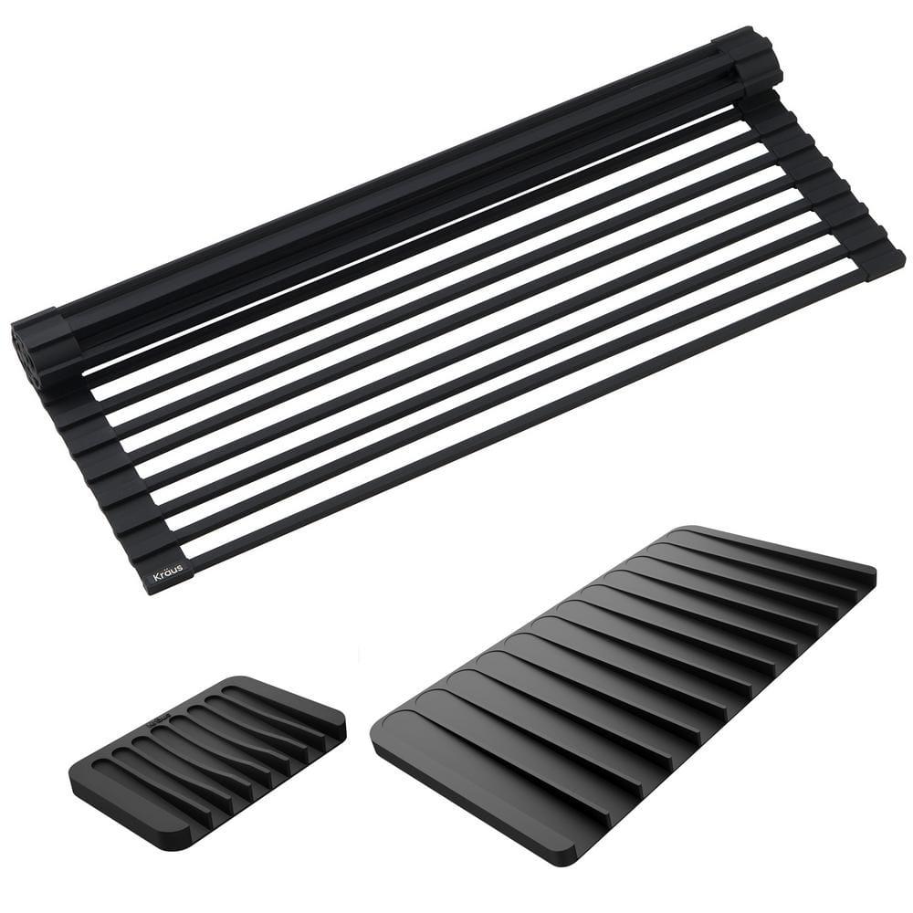 Kraus KRAUS Roll Up Dish Drying Rack With Self-Draining Silicone Dish Drying Mat And Silicone Soap Dish Holder, KDM-KRM-10DG