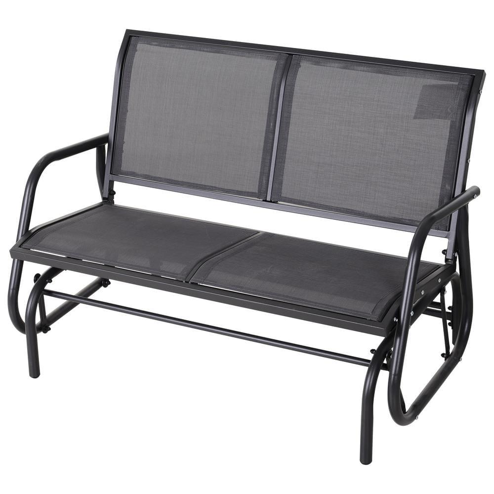 Outsunny 2-Person Outdoor Glider Bench, Patio Double Swing Rocking Chair Loveseat w/Powder Coated Steel Frame for Backyard Garden Porch, Gray