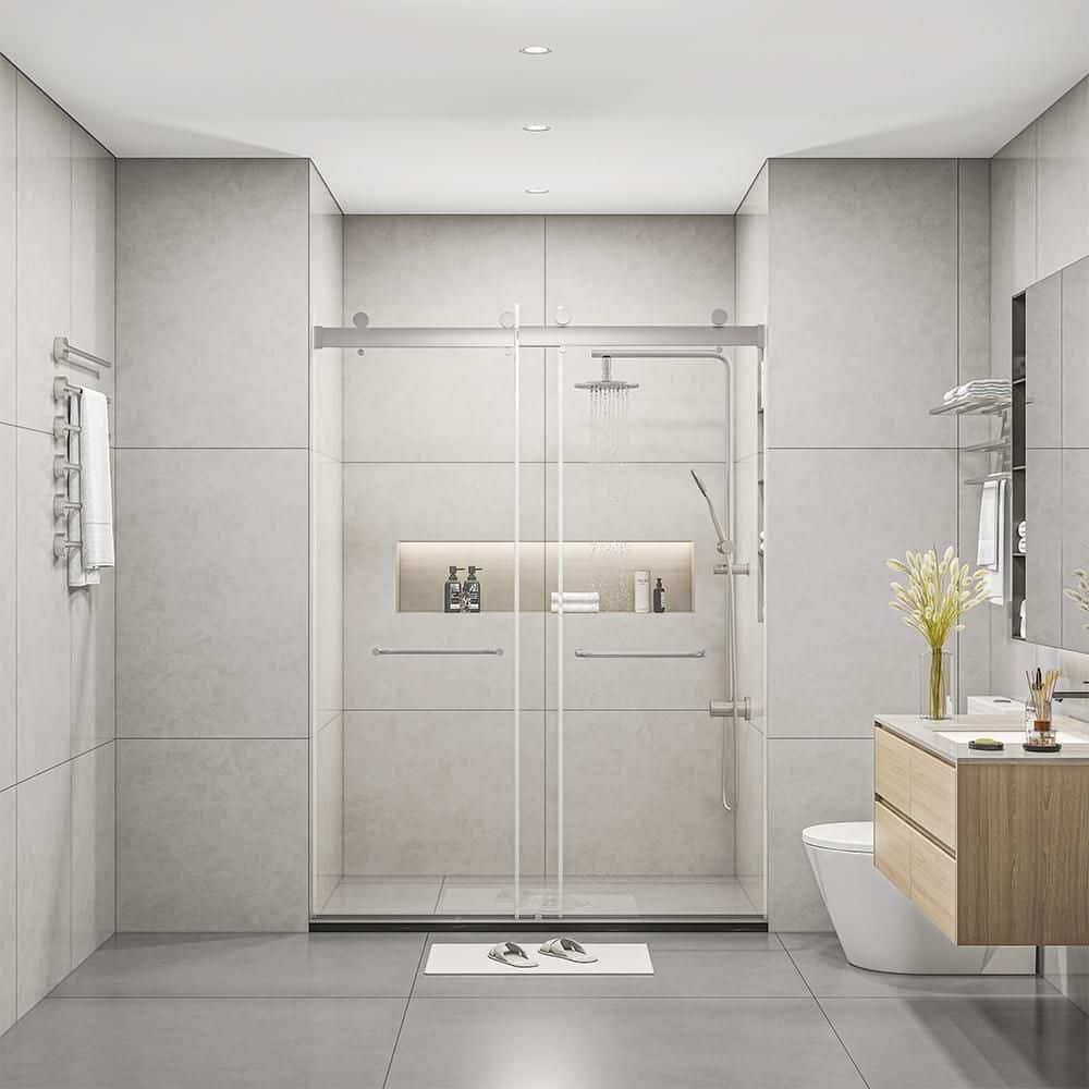 PET STOP LLC F5YDNC1F0736Q 60" Width x 76"Height Shower Doors with 3/8"(10mm) Clear Tempered Glass