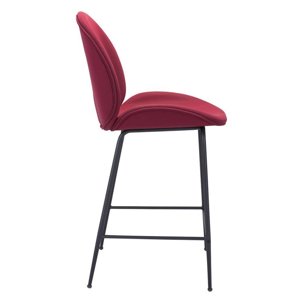 Miles Counter Stool Matte Black Steel Frame Velvet Upholstered Barstool