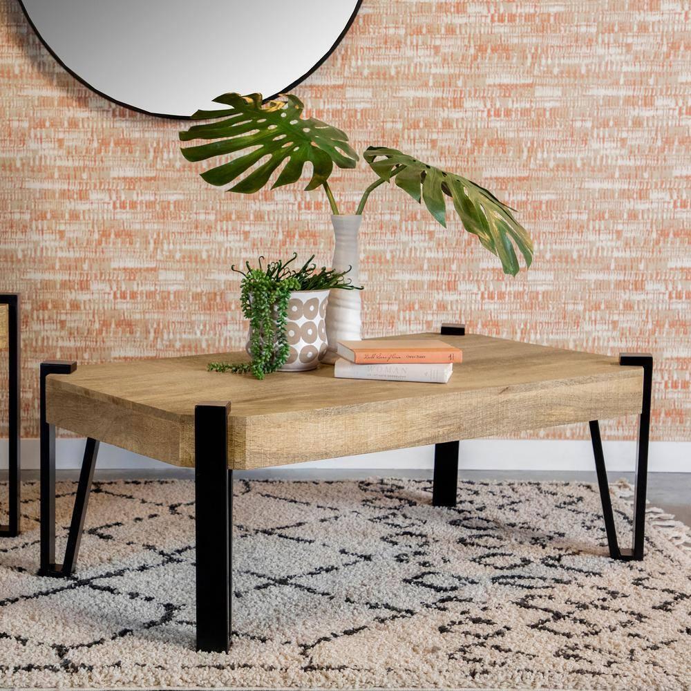 Wooden Rectangular Top Coffee Table Natural and Matte Black