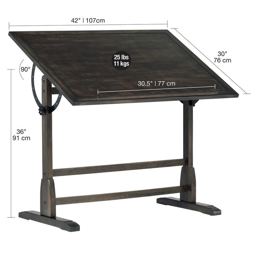Vintage Solid Wood Drawing/Drafting Table with 42" x 30" Adjustable Tilting Top