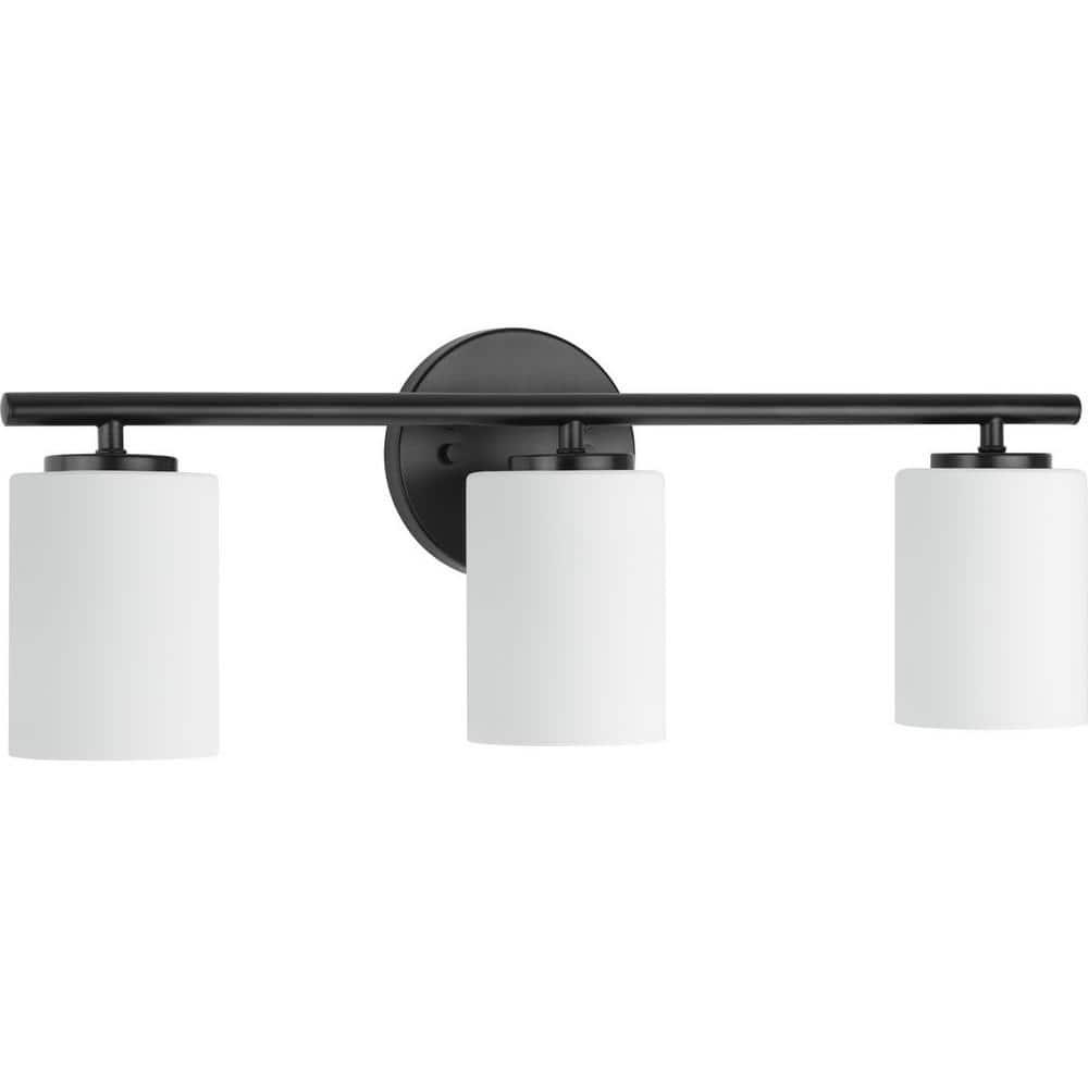 Progress Lighting Replay Collection 3-Light Bath Vanity in Textured Black, Porcelain Material, Up/Down Mounting, Shade Included
