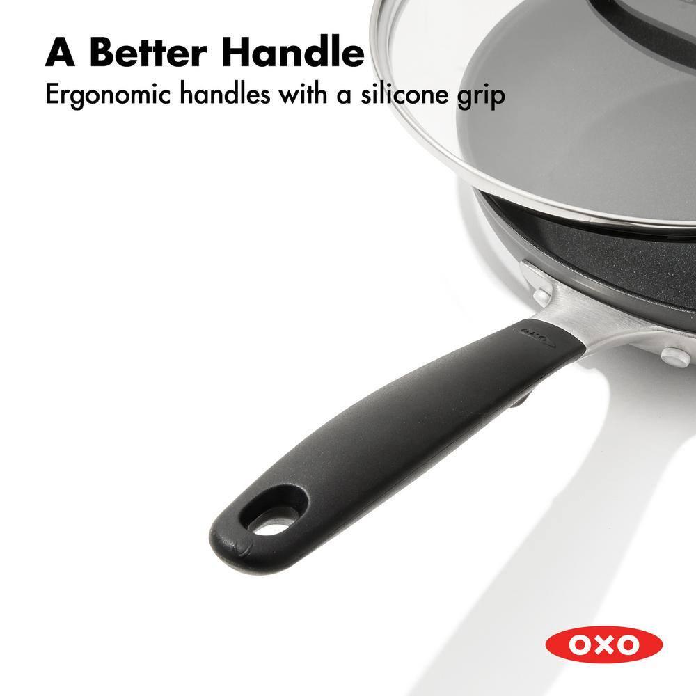 OXO Good Grips 11" Frying Pan Skillet with Lid, 3-Layered German Engineered Nonstick Coating, Stainless Steel Handle with Nonslip Silicone, Black