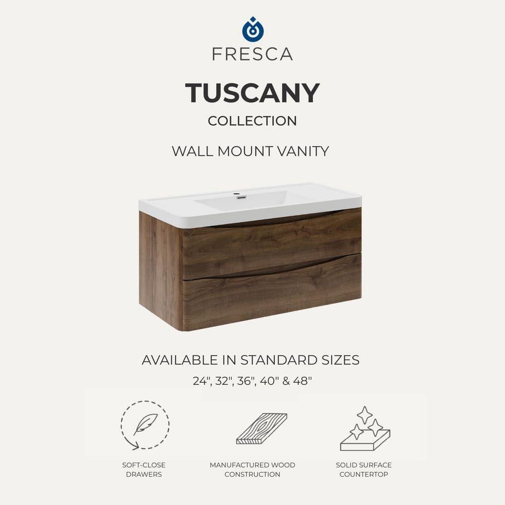 Tuscany 24" Wall Mount Modern Bathroom Vanity with Integrated Single Sink - Faucet Not Included