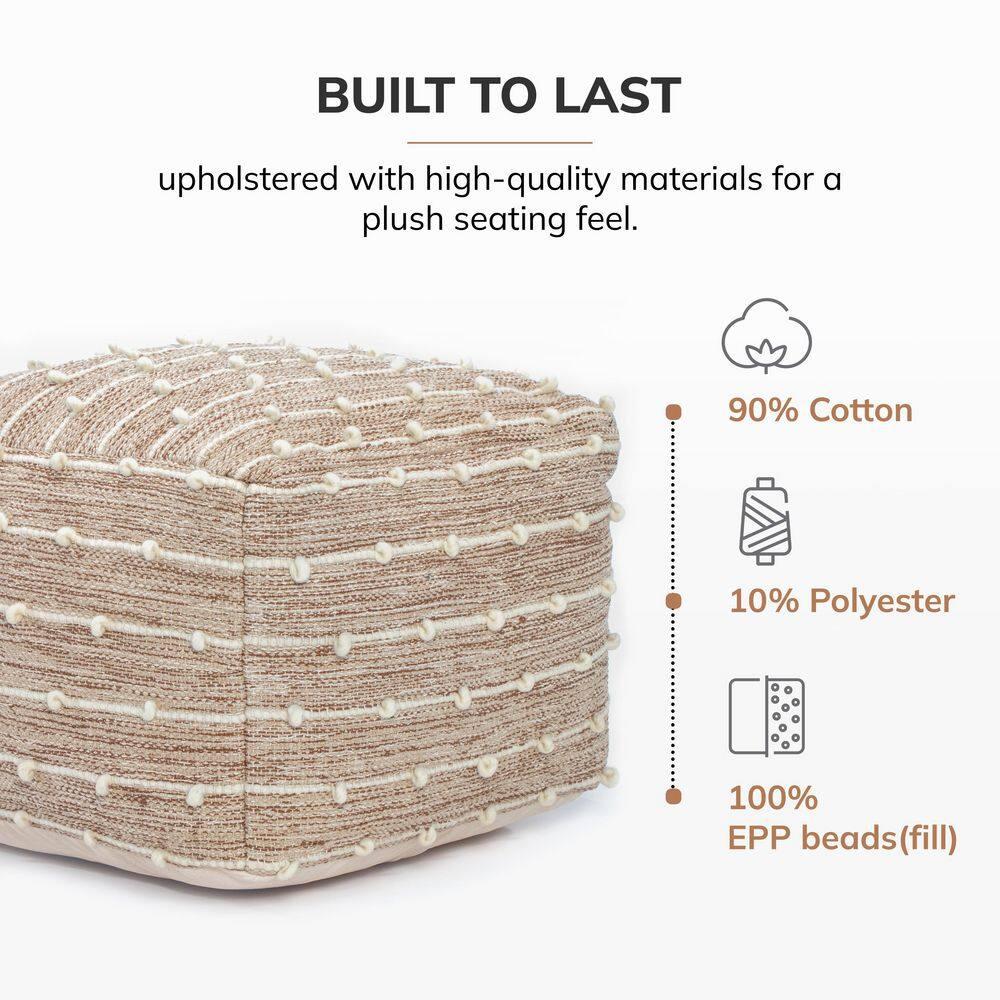 Penelope Pouf Ottoman Brown/Ivory - Anji Mountain: Cotton Blend, No Assembly, Fair Trade Certified