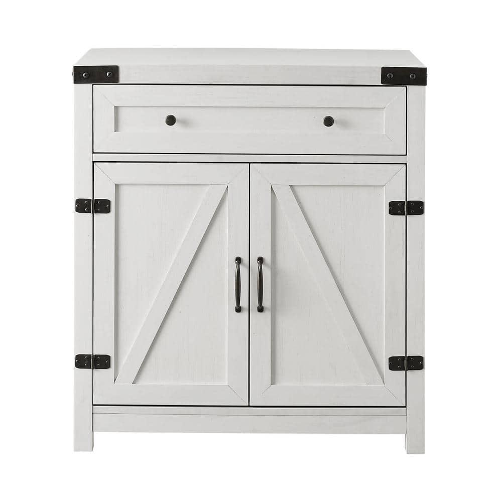 Walker Edison Modern Farmhouse 2 Barn Door Accent Cabinet, Brushed White