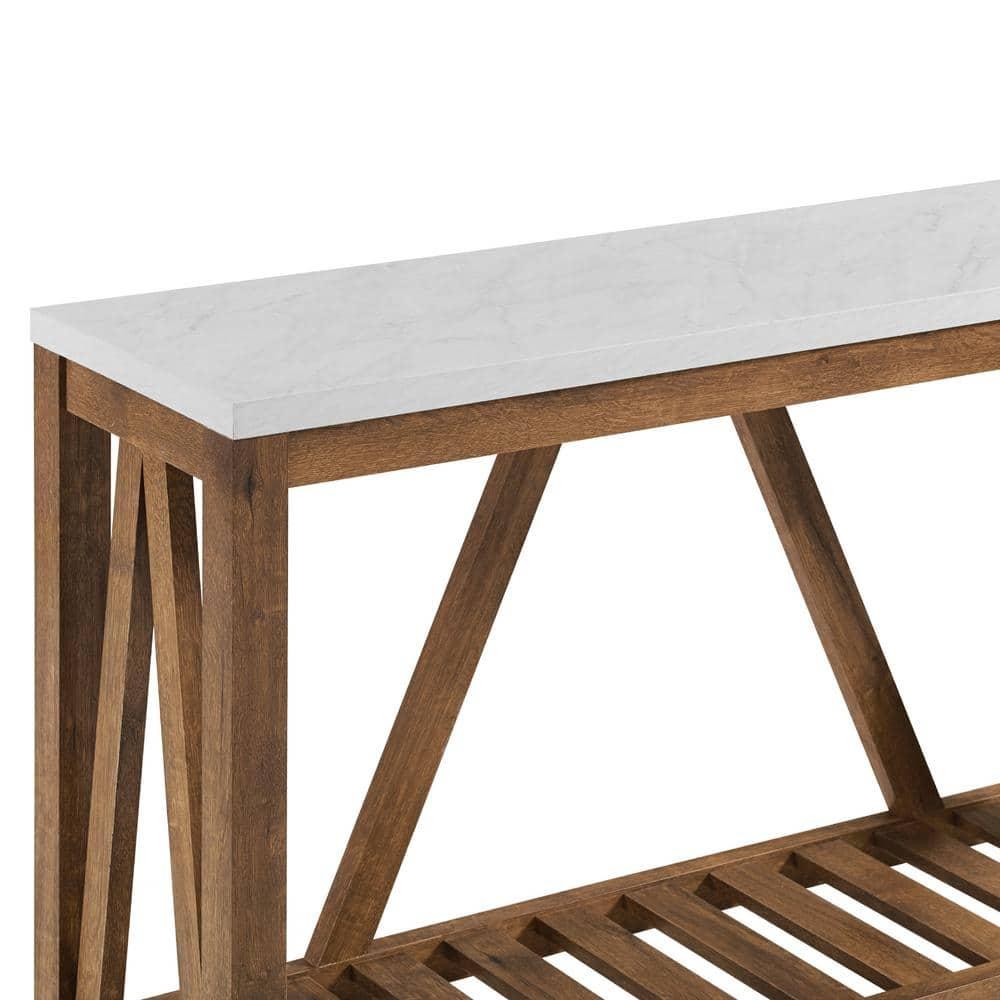 Walker Edison Modern Farmhouse Faux Marble and Walnut Entryway Table, Faux White Marble/Walnut