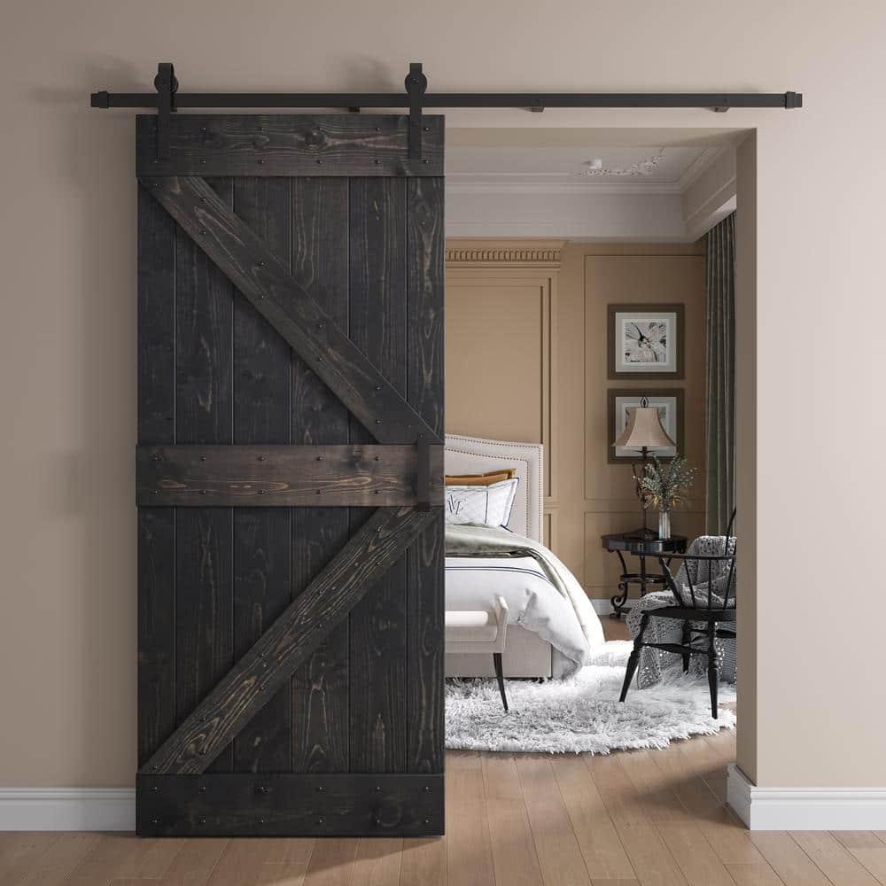 Paneled Wood and Metal K Series DIY Knotty Barn Door with Installation Hardware Kit