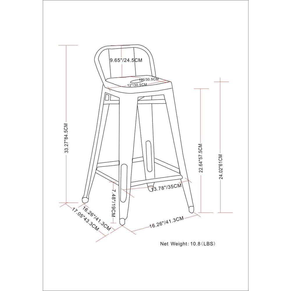 Simpli Home Rayne Industrial Metal 24 inch Counter Height Stool (Set of 2) in Distressed White
