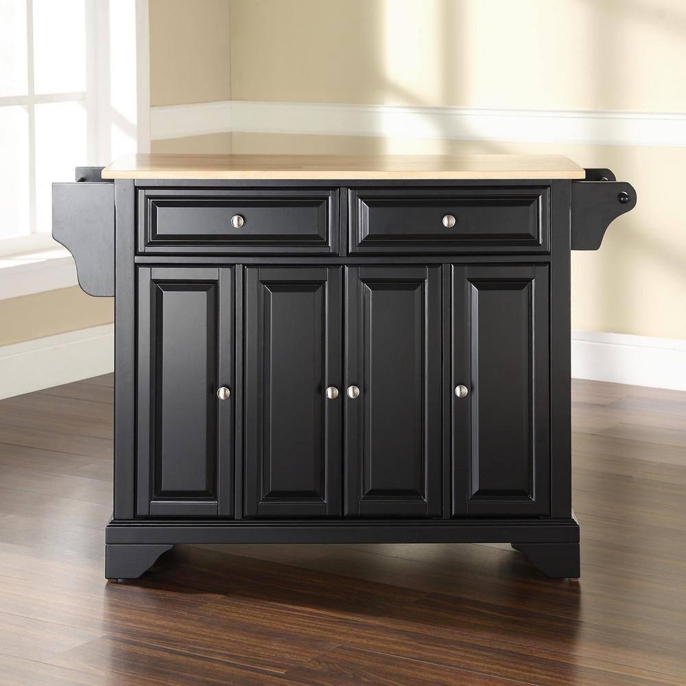 Lafayette Cuisine Kitchen Island with Natural Wood Top - Black