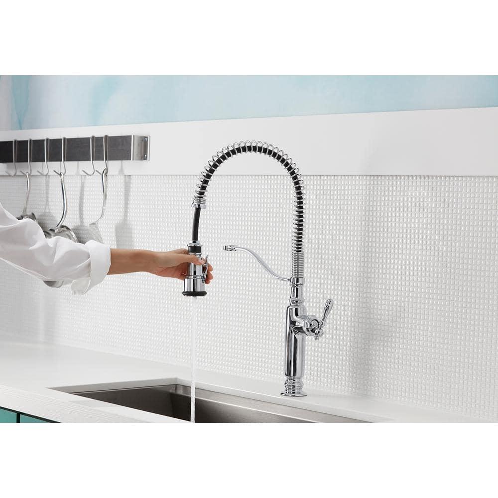 Kohler Tournant® Single Handle Semi-Professional Pre-Rinse Kitchen Faucet with Three-Function Pull Down Sprayer