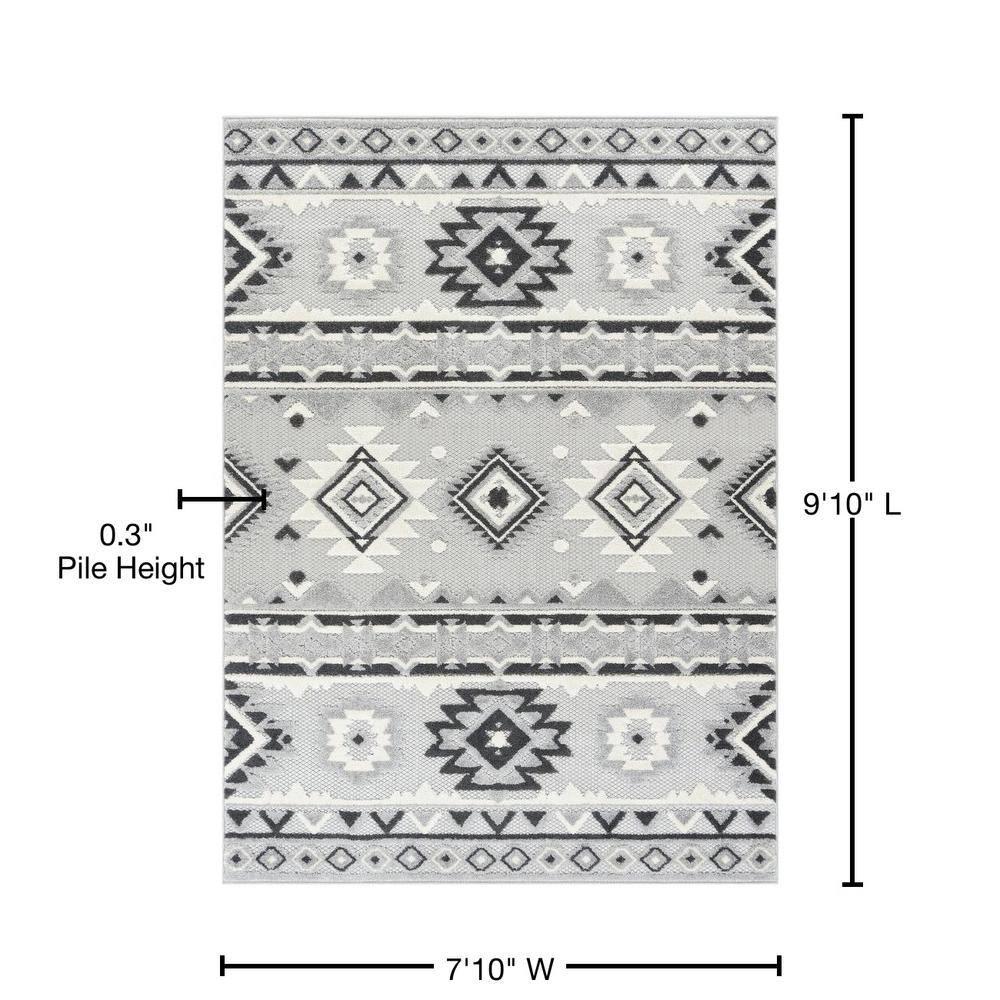 Ebern Designs Dickenson Mamba Geometric Grey Indoor/Outdoor Hi-Lo Area Rug