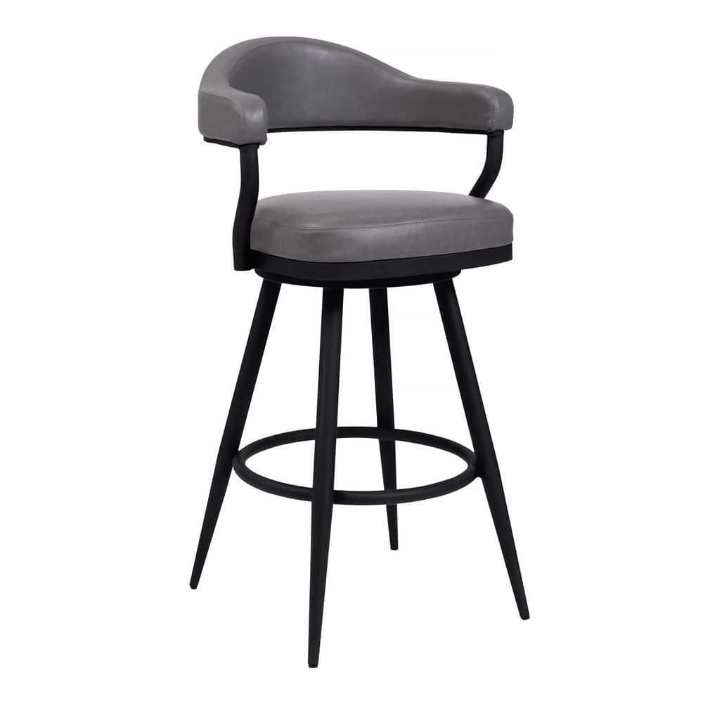 Armen Living Indoor Amador 30" Bar Height Barstool in a Black Powder Coated Finish and Vintage Gray Faux Leather