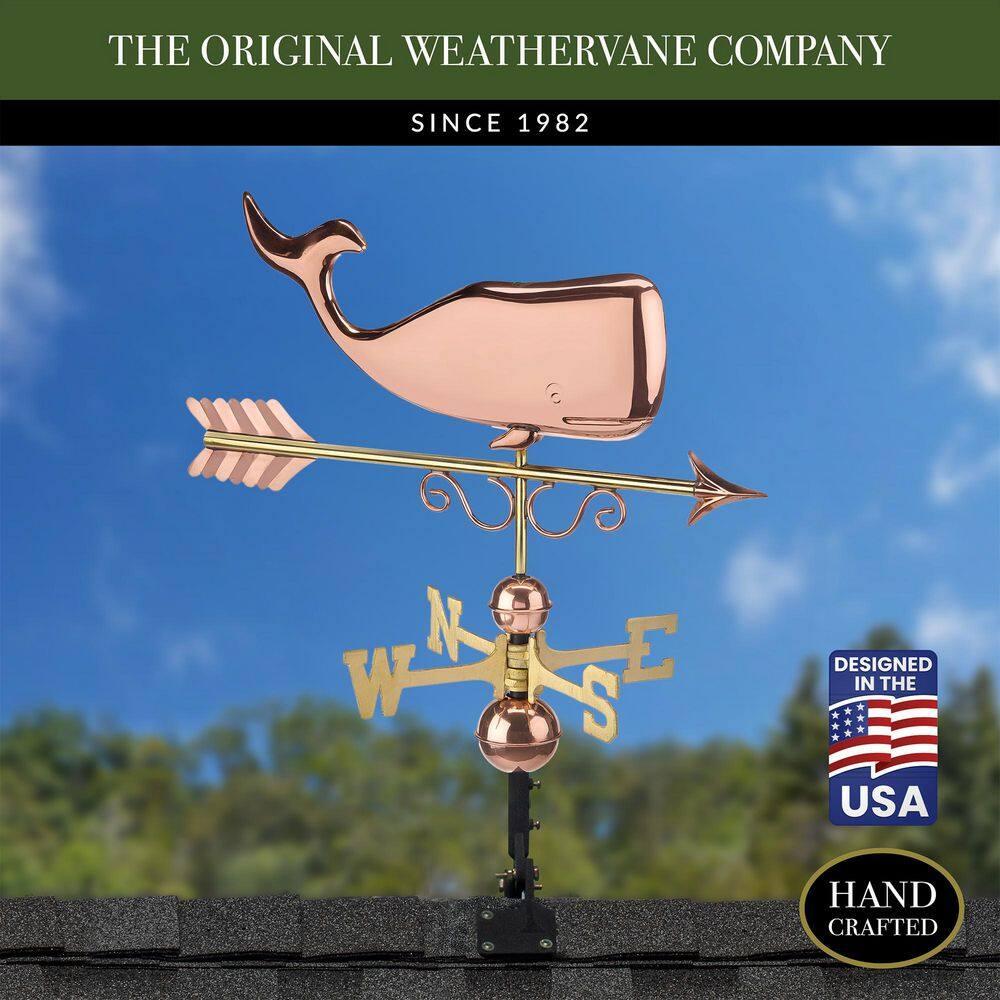 Save the Whales Pure Copper Weathervane- Good Directions: Outdoor Decorative Sculpture, 40" Max Height