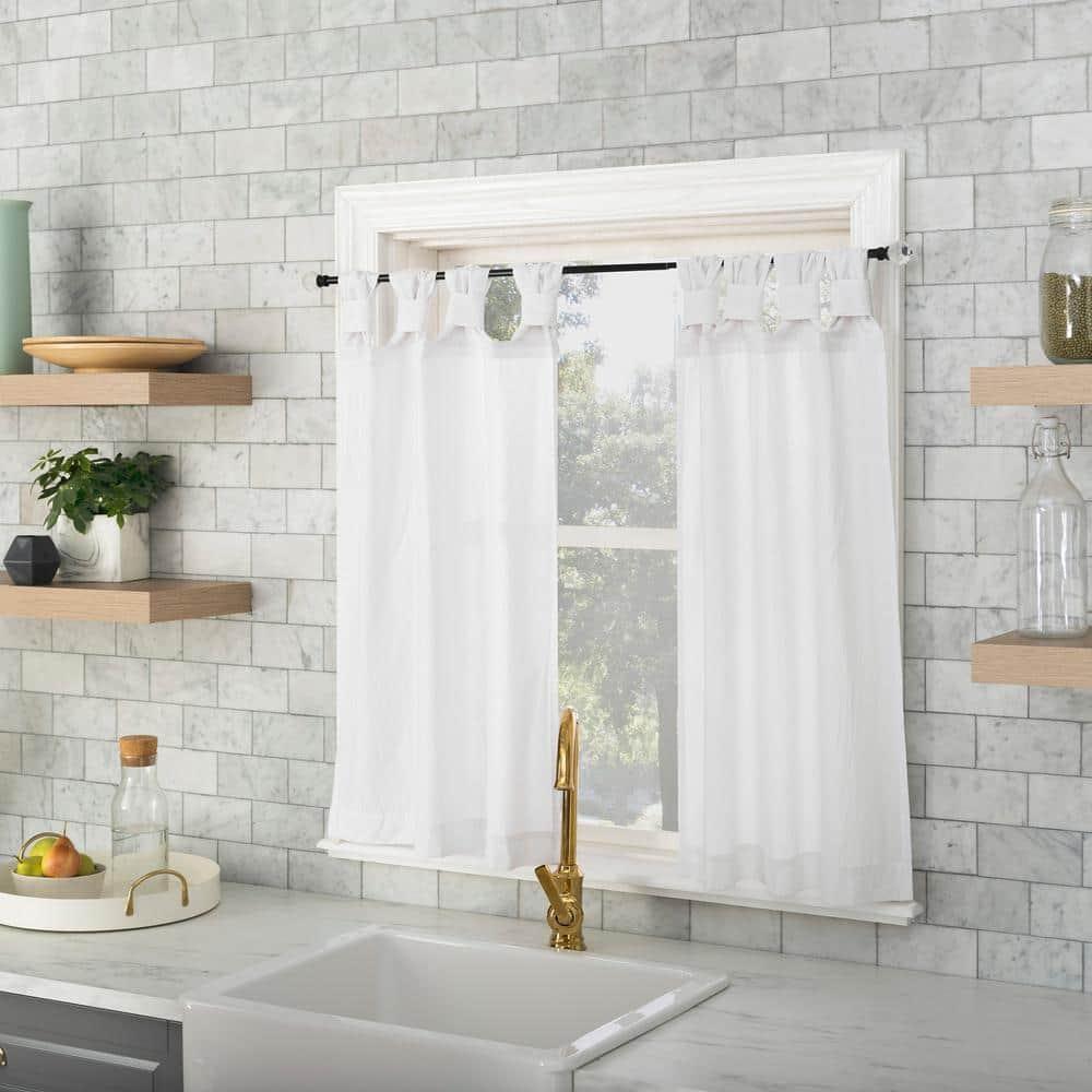 2pc 52"x36" Archaeo Washed Cotton Twist Tab Cafe Curtain Tier Pair White: Kitchen Curtains, 36 Inch, Solid Pattern