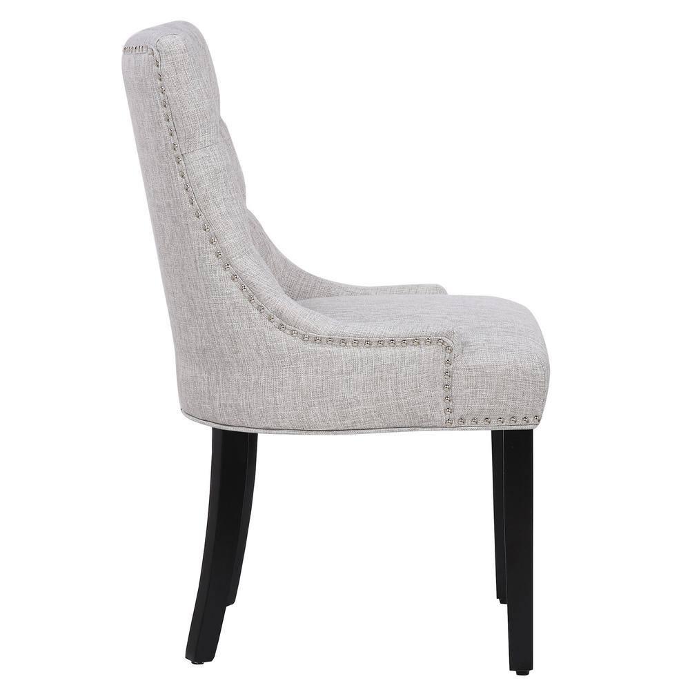 Polytrends Grandview Tufted Upholstered Linen Fabric Dining Chair Dining Chairs Light Gray Rubberwood Tufted,Nailheads Modern & Contemporary