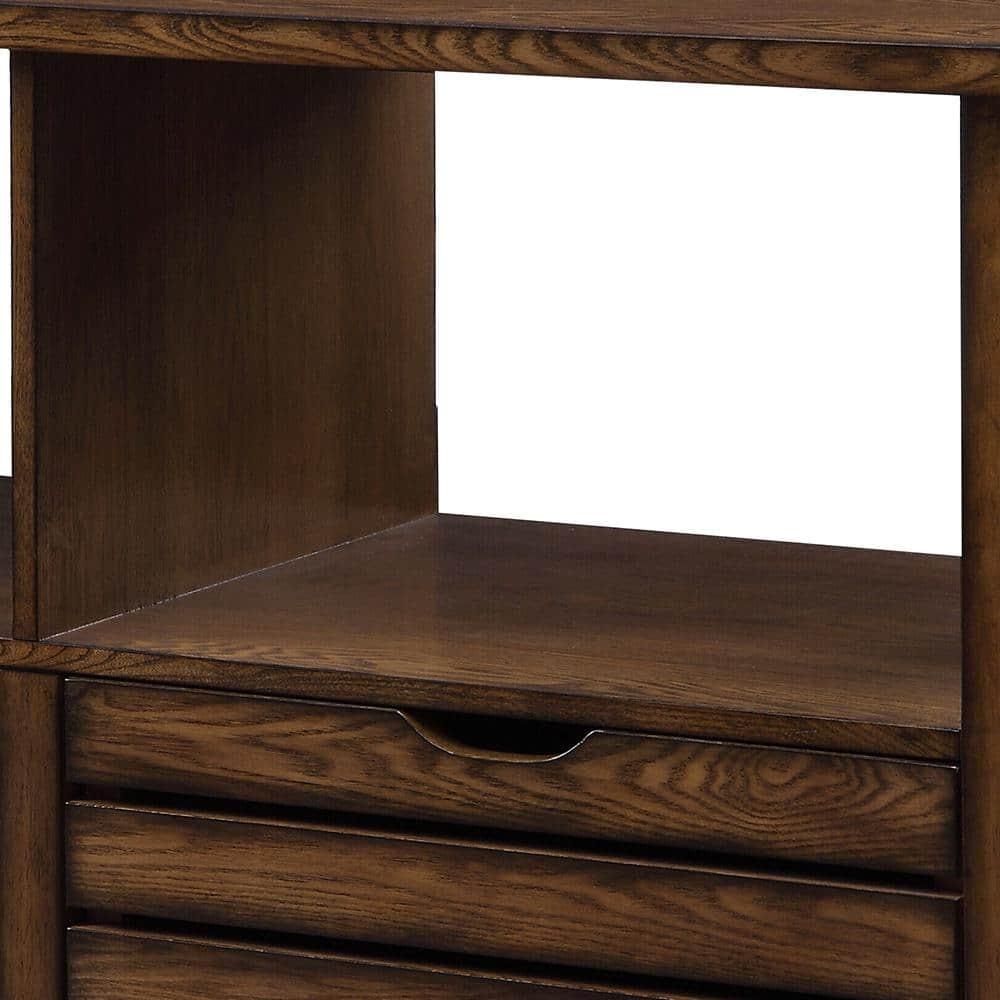 Slatted Front Sofa Table with Two Drawers and Two Shelf Brown - Saltoro Sherpi