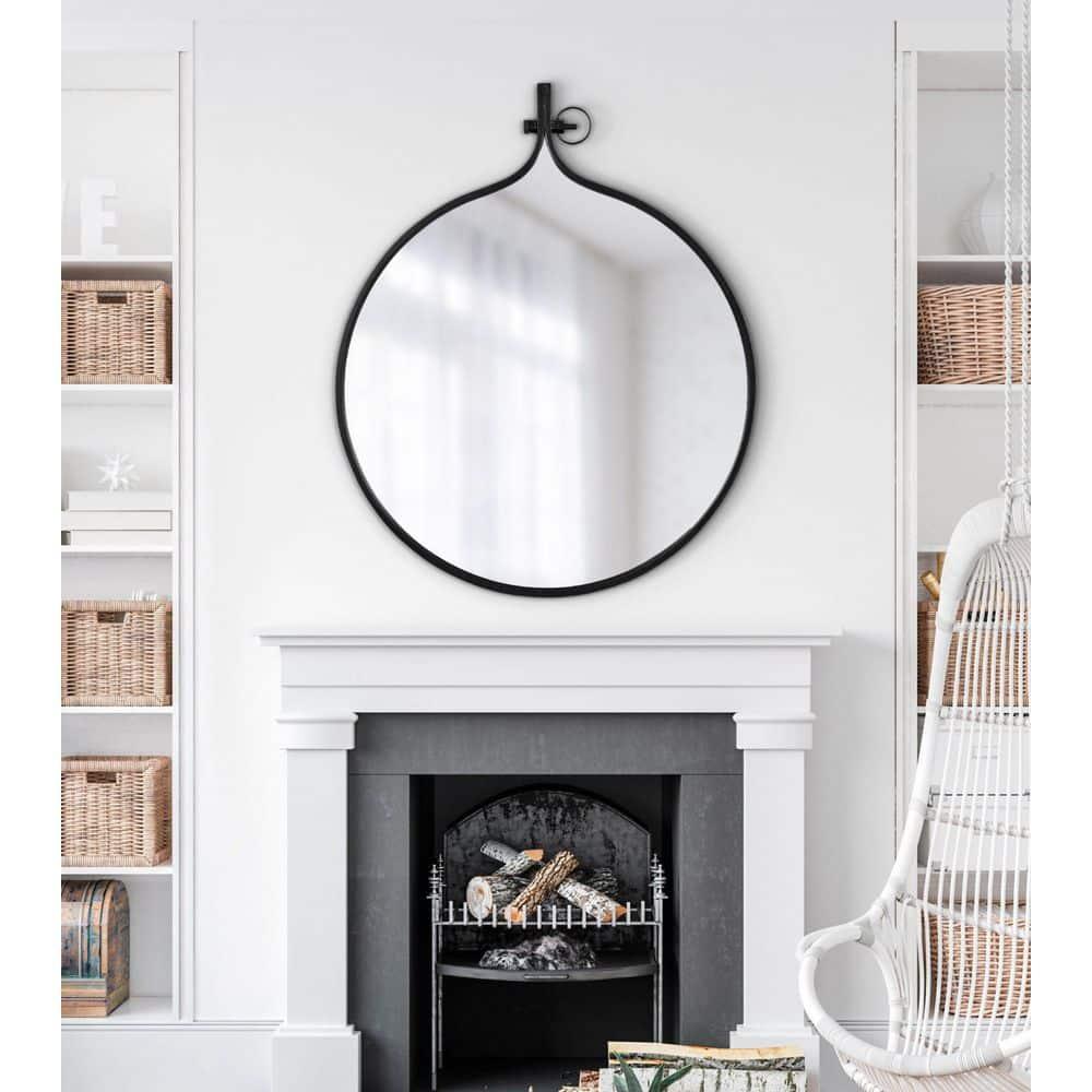 Kate & Laurel All Things Decor 30" x 37" Yitro Metal Framed Wall Mirror Black: Modern Round Vanity, No Assembly Required