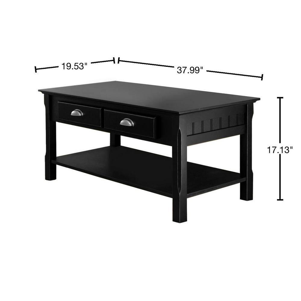 Timer Coffee Table, Drawers and Shelf - Black - Winsome: Solid Wood, Chrome Handle Accents