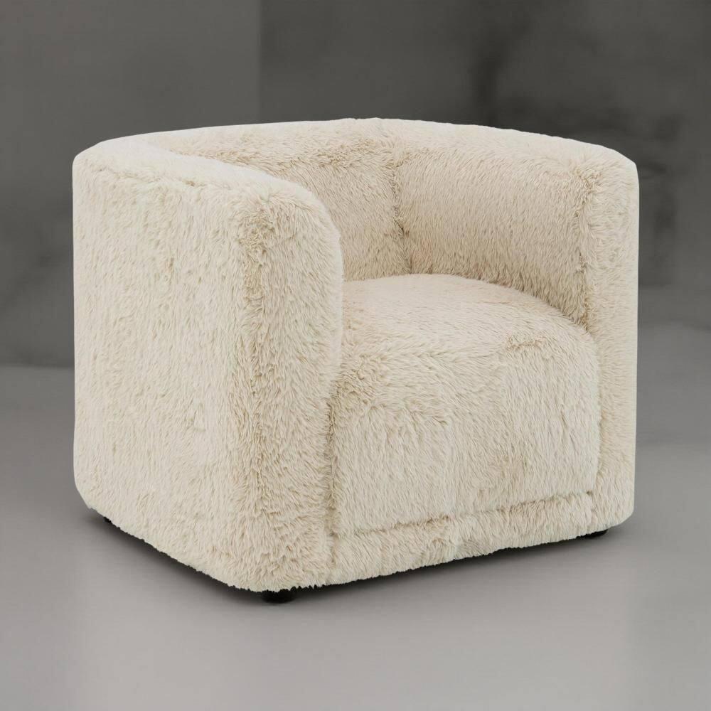 Benjara Reah Accent Chair, Knitted Light Blue Chenille, White Composite Wood