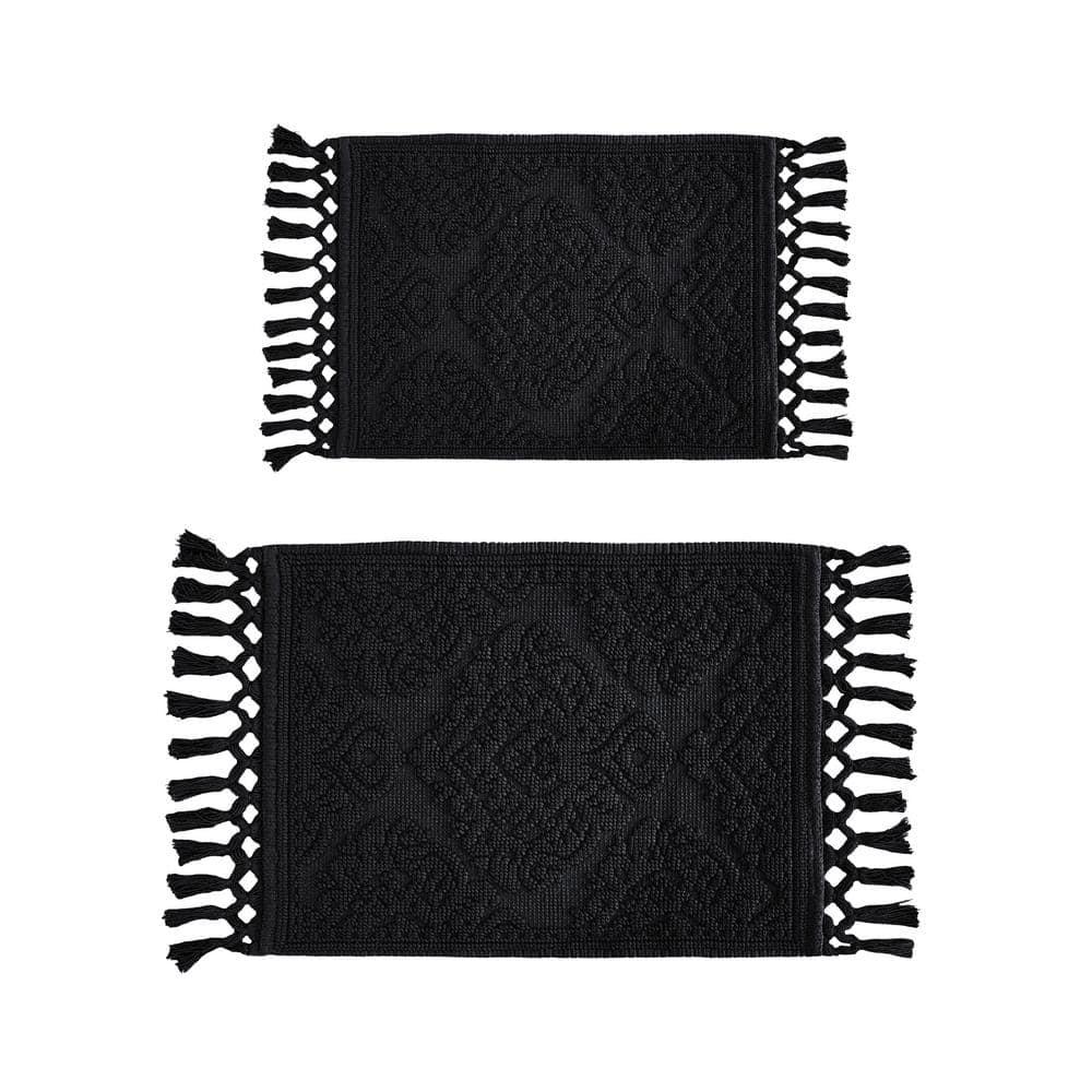 Jean Pierre Ricardo Cotton Fringe 2-Piece Bath Rug Set, Black
