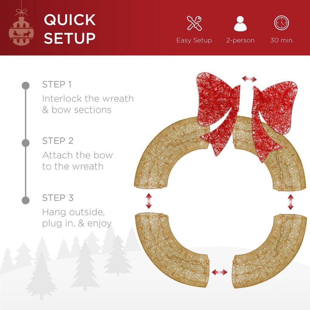 Best Choice Products 48in Pre-Lit Outdoor Christmas Wreath, LED Metal Holiday Decor w/ 140 Lights, Bow - Gold/Red