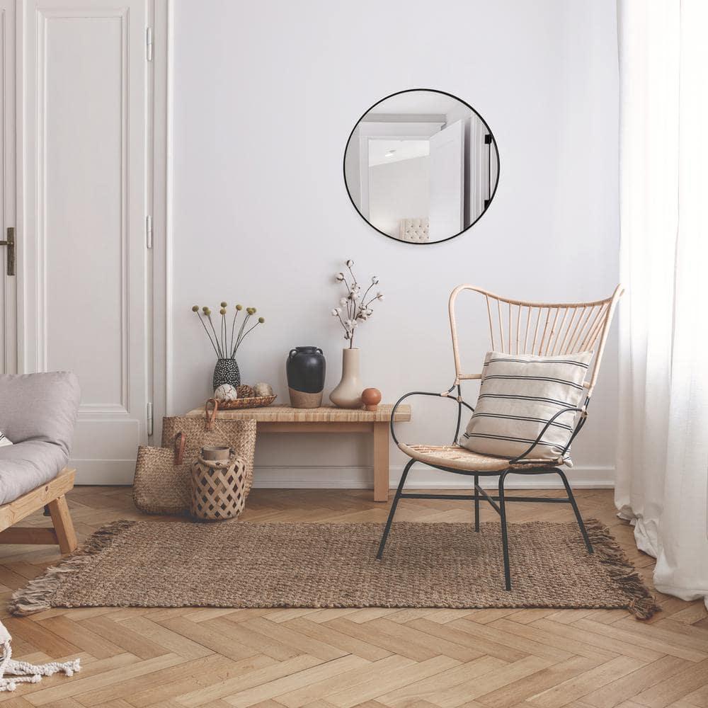 23.5 in. W x 23.5 in. H Metal Framed Flushmount Round Decorative Accent Bathroom Vanity Mirror with Black Frame