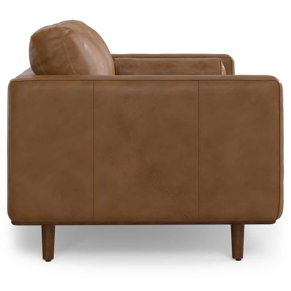 Simpli Home Morrison Genuine Leather Sofa, Mid-Century Modern Couch for Living Room, Handcrafted with Removable Cushions