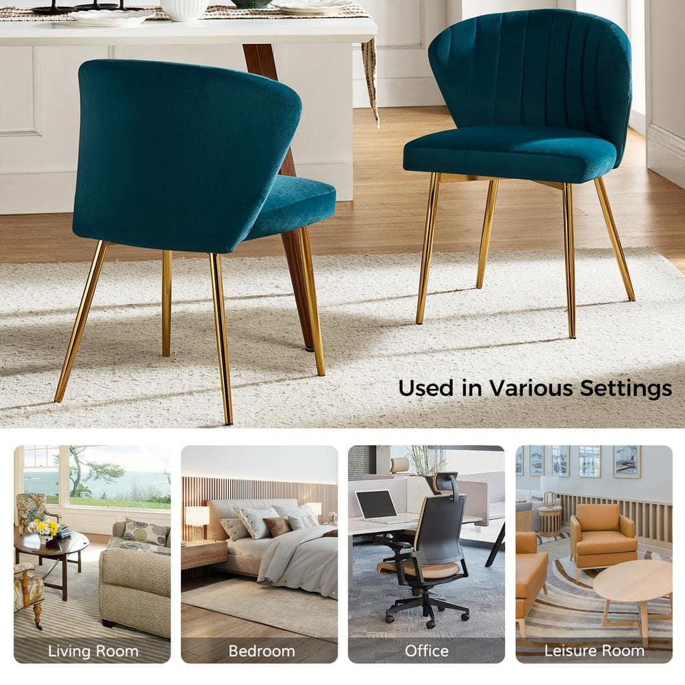 Modern Velvet Accent Chair Upholstered Small Vanity Chair Bedroom Living Room Teal