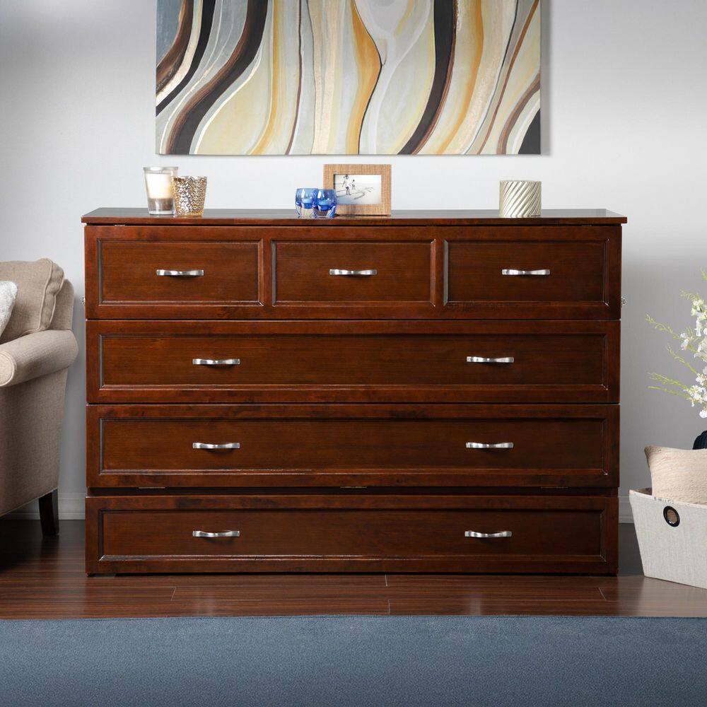 Queen Deerfield Murphy Bed Chest with Charging Station Walnut - AFI: Space-Saving Design, No Box Spring Needed