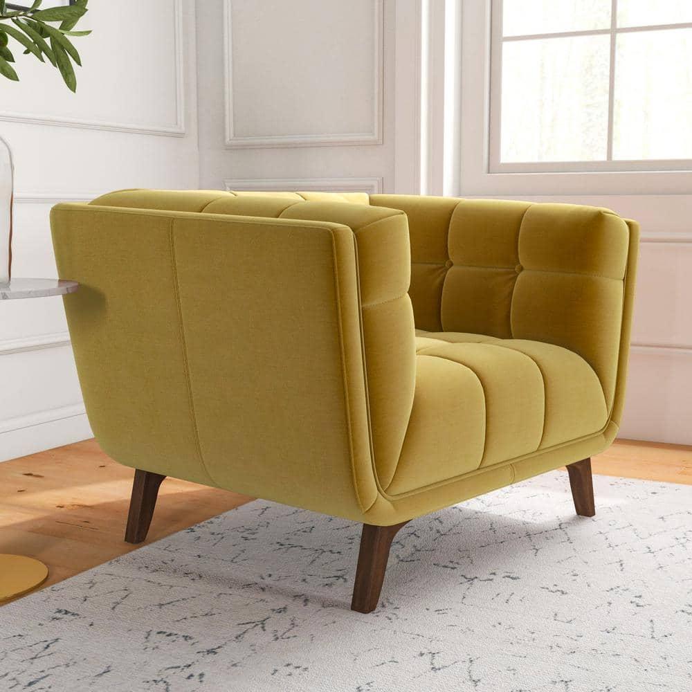 Arcadia Modern Tufted Tight Back Velvet Upholstered Lounge Chair in Dark Yellow