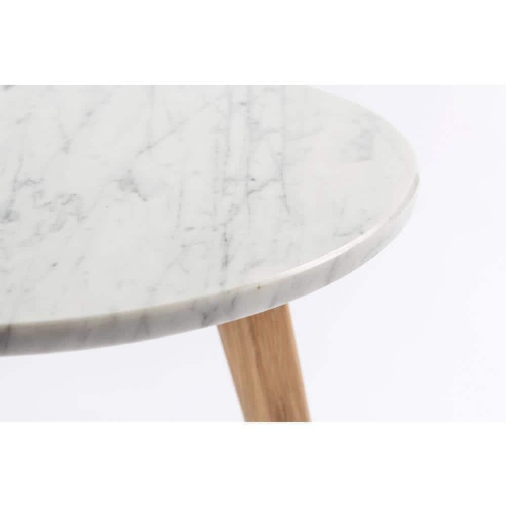 15 in. Cherie Round Italian Carrara White Marble Table with Oak Legs