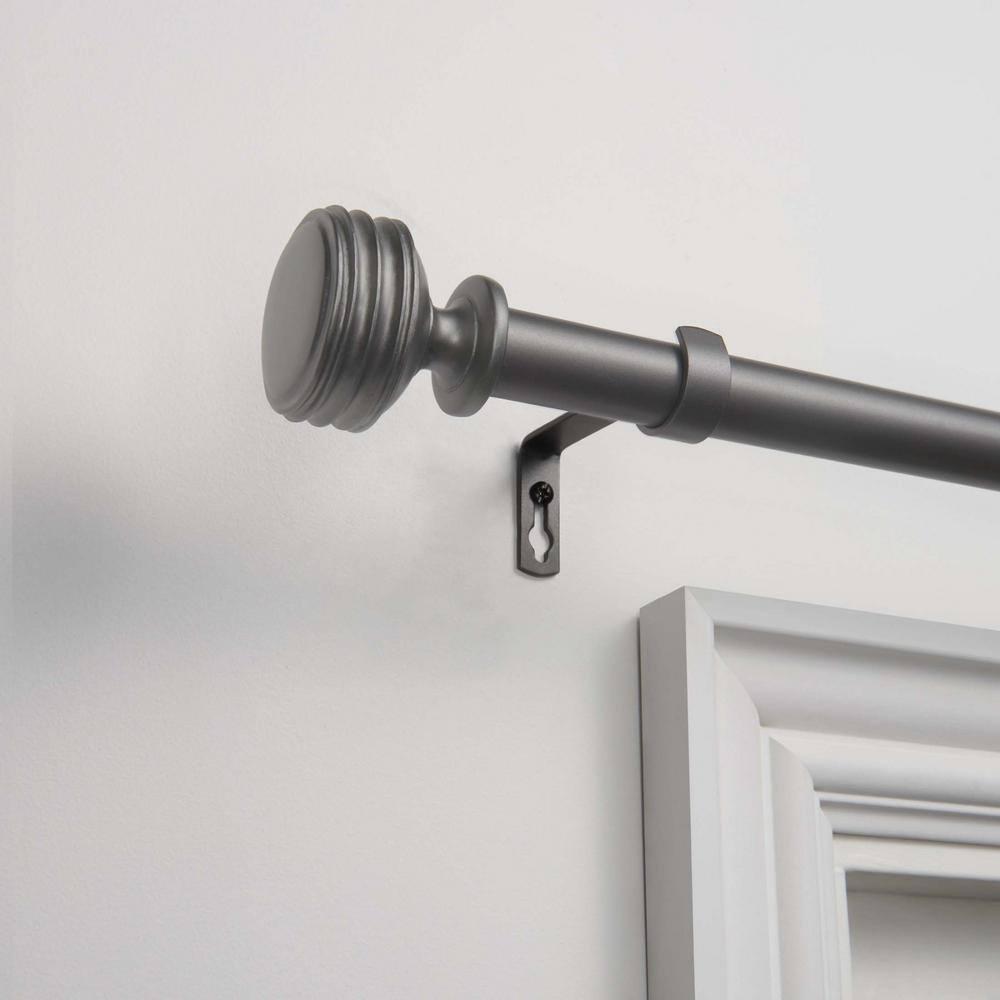Exclusive Home 36"-72" Duke Curtain Rod - Gunmetal: Matte Iron, Single Rod, 25 lb Capacity, Rounded Cap Finial