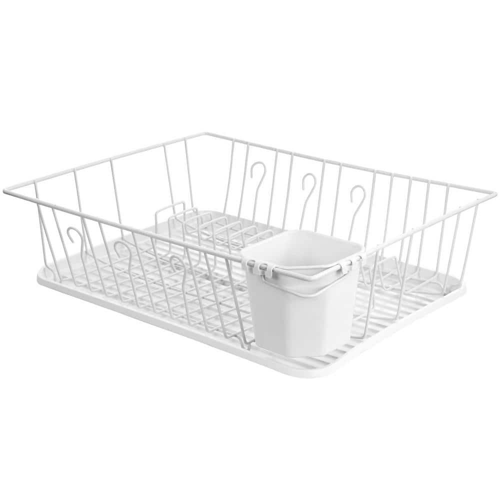 Mega Chef  White Iron Wire 17.5-inch Single-level Dish Rack with 14 Plate Positioners and a Detachable Utensil Holder