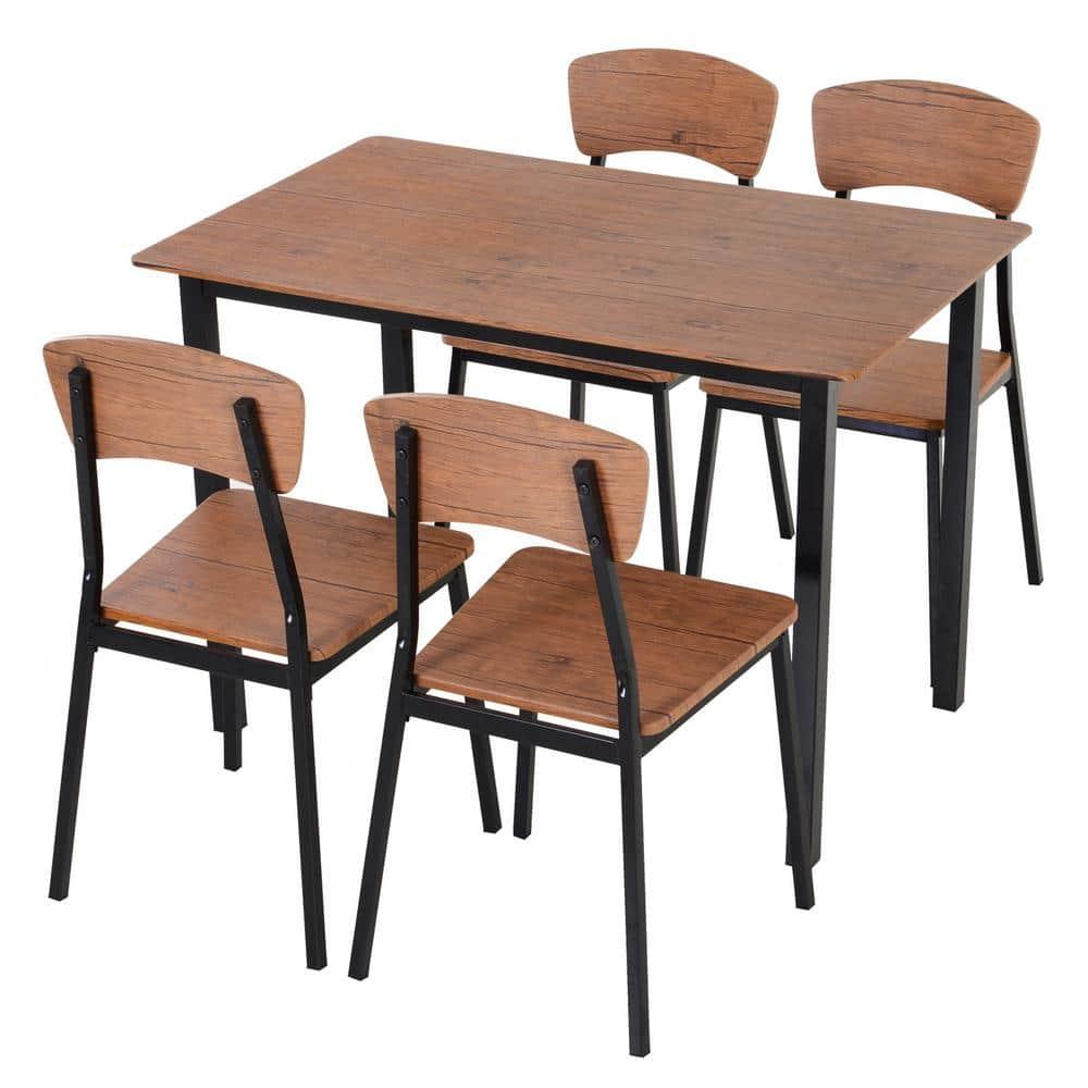 17 Stories 5 Piece Industrial Dining Table Set, Rectangular Kitchen Table And 4 Chairs, Dining Room Set For Small Space