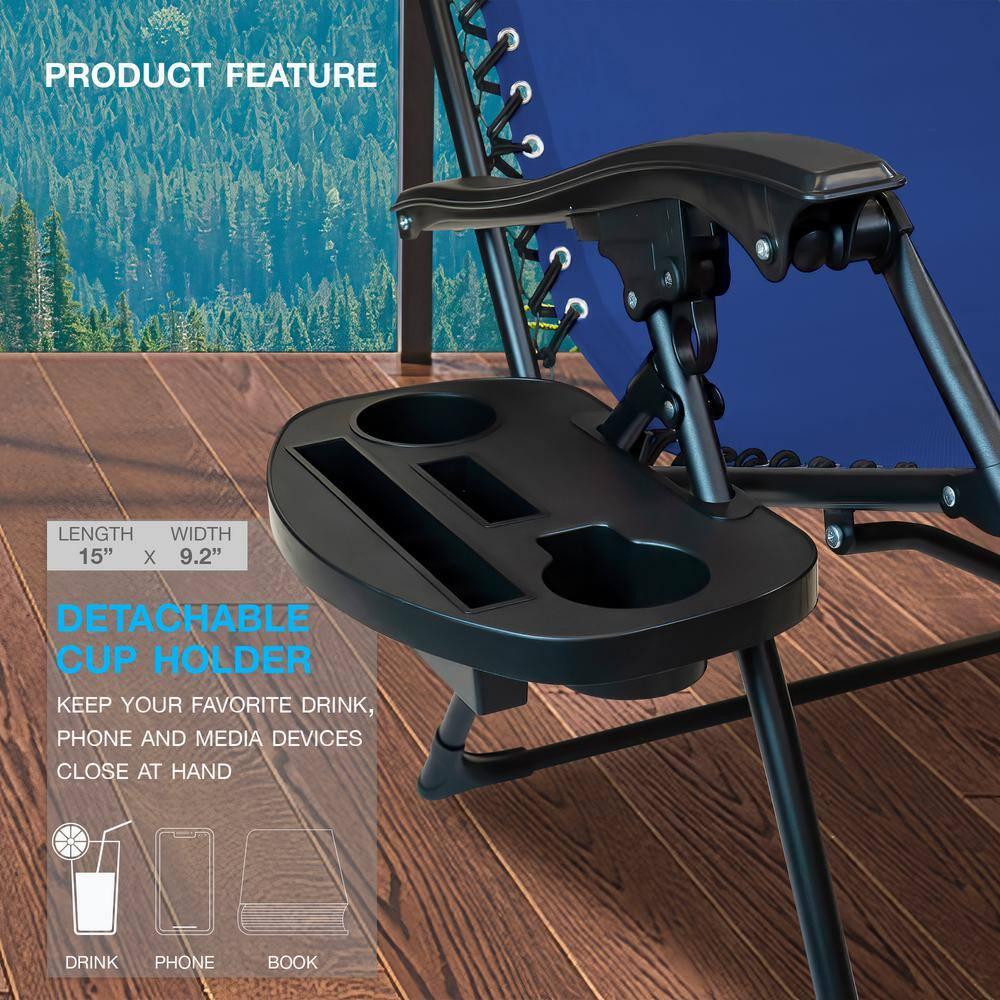 Navy Blue Steel Frame Zero Gravity Outdoor Recliner with Cushions