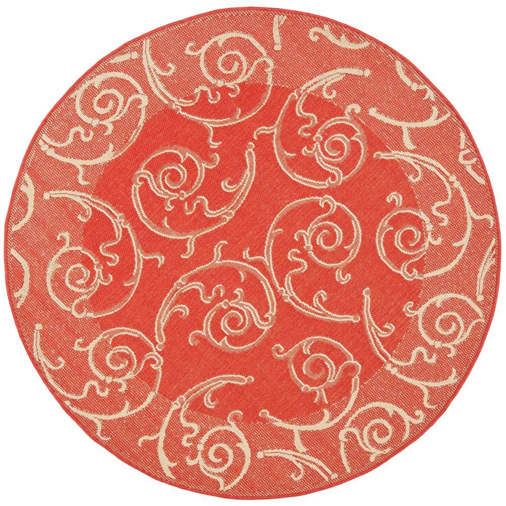 Courtyard CY2665 Power Loomed Indoor and Outdoor Area Rug - Red/Natural - 6'7" Round - Safavieh