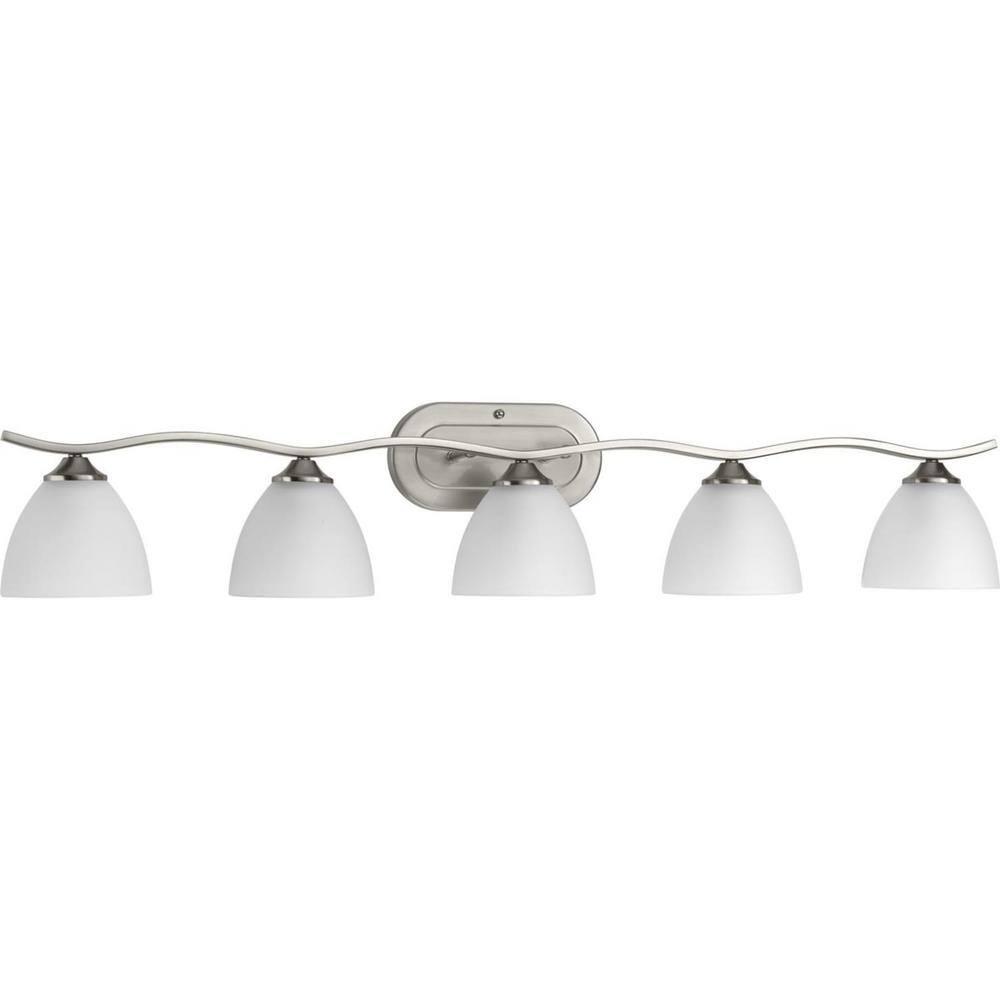 Progress Lighting Laird 5-Light Bath Vanity, Brushed Nickel, Glass Shade
