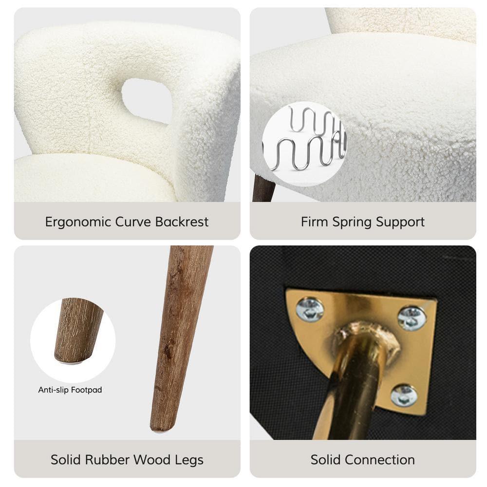 Upholstered Sherpa Barrel Accent Chair White Cutout Back Armless Wooden Legs Home Bedroom Living Room Office Adult Ivory