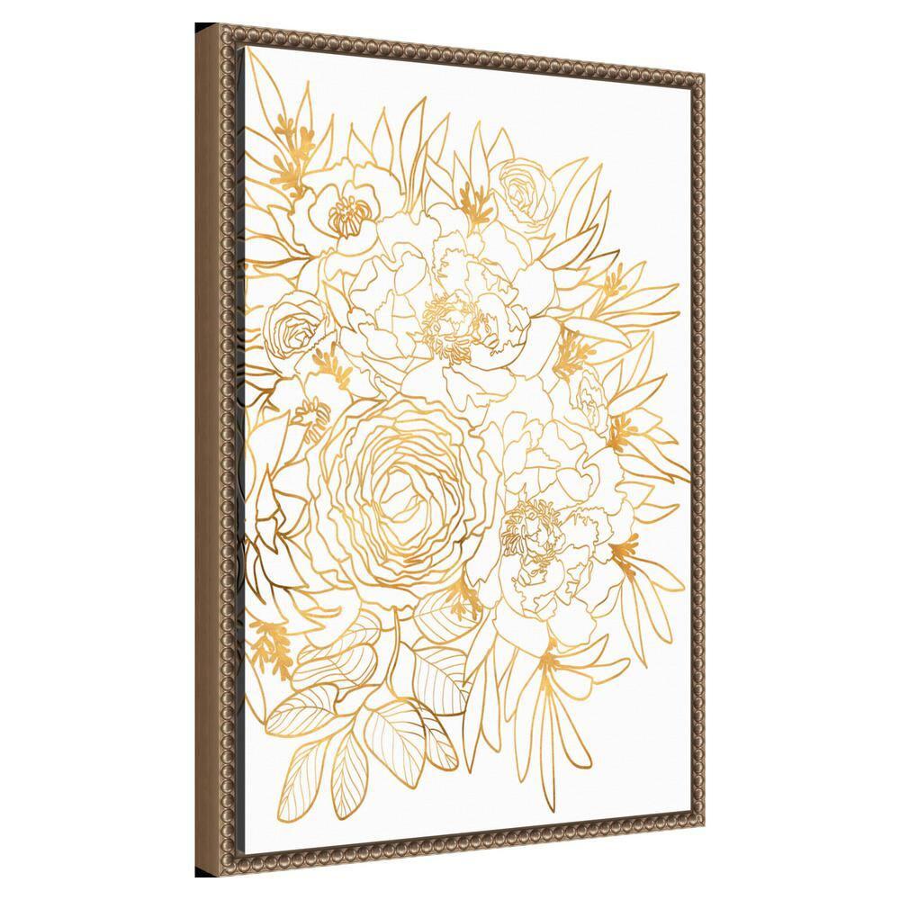 Amanti Art Rose floral art in gold by Rosana Laiz Blursbyai Canvas Wall Art Print Framed 16 x 23-in.