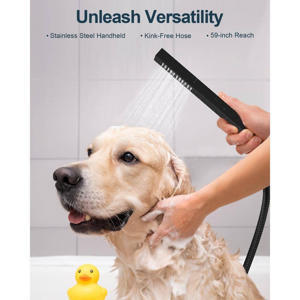 GRANDJOY 16 inch Complete Dual Shower Head System, Celling Mounted Shower Faucet Set with Hand Shower Head, Rough in-Valve, 6 Massage Body Jets - Matte Black