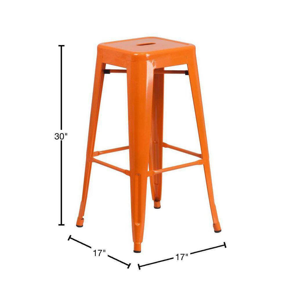 Flash Furniture Commercial Grade 30" High Backless Orange Metal Indoor-Outdoor Barstool with Square Seat