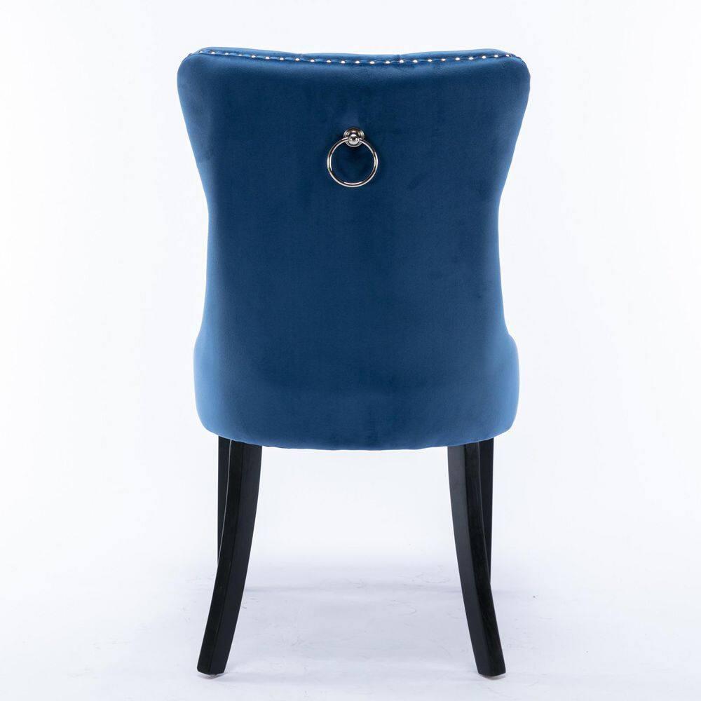 Velvet Upholstered Dining Chairs Set of 2, Wingback Dining Room Chairs with Ring Pull, Nailhead Trim and Tufted Button Back, Luxury Dining Chairs for Living Room Kitchen, (Blue)