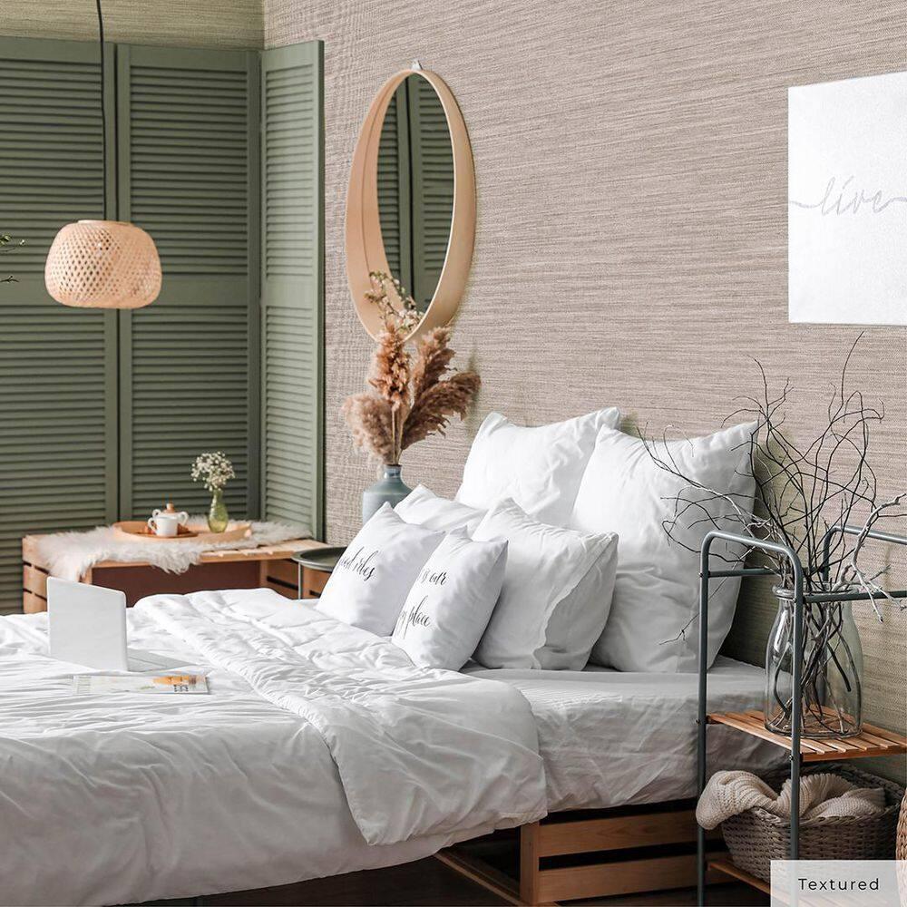 Tempaper & Co. Faux Horizontal Grasscloth Removable Peel and Stick Wallpaper, Textured Pewter, 56 sq. ft.: Vinyl, Prepasted