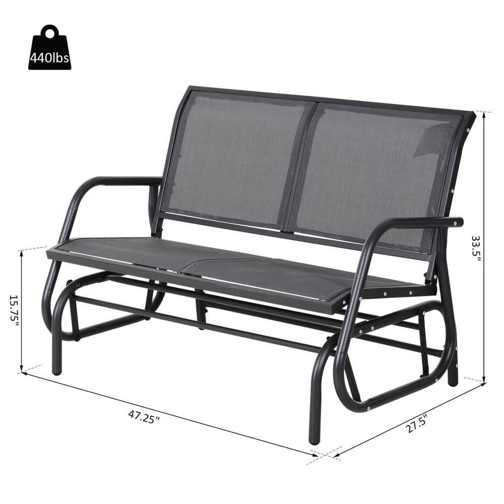 Outsunny 2-Person Outdoor Glider Bench, Patio Double Swing Rocking Chair Loveseat w/Powder Coated Steel Frame for Backyard Garden Porch, Gray