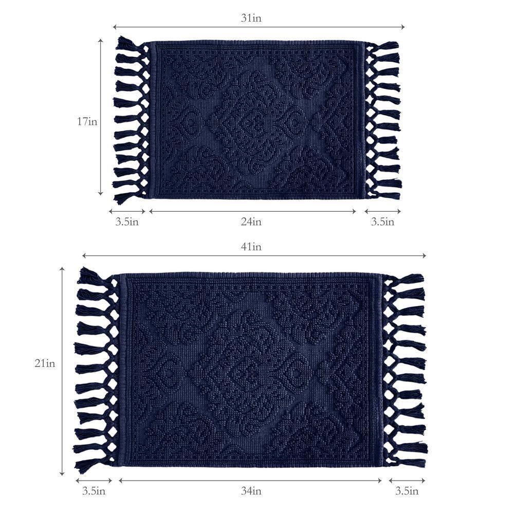 Jean Pierre Ricardo Cotton Fringe 2-Piece Bath Rug Set, Indigo