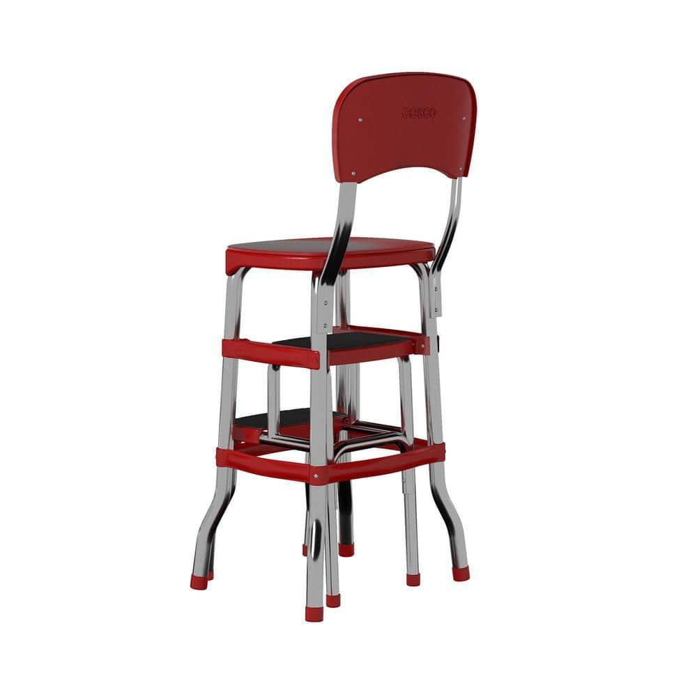 COSCO Stylaire Retro Chair + Step Stool with Pull-Out Steps, 225 lb Weight Capacity (Red, One Pack)