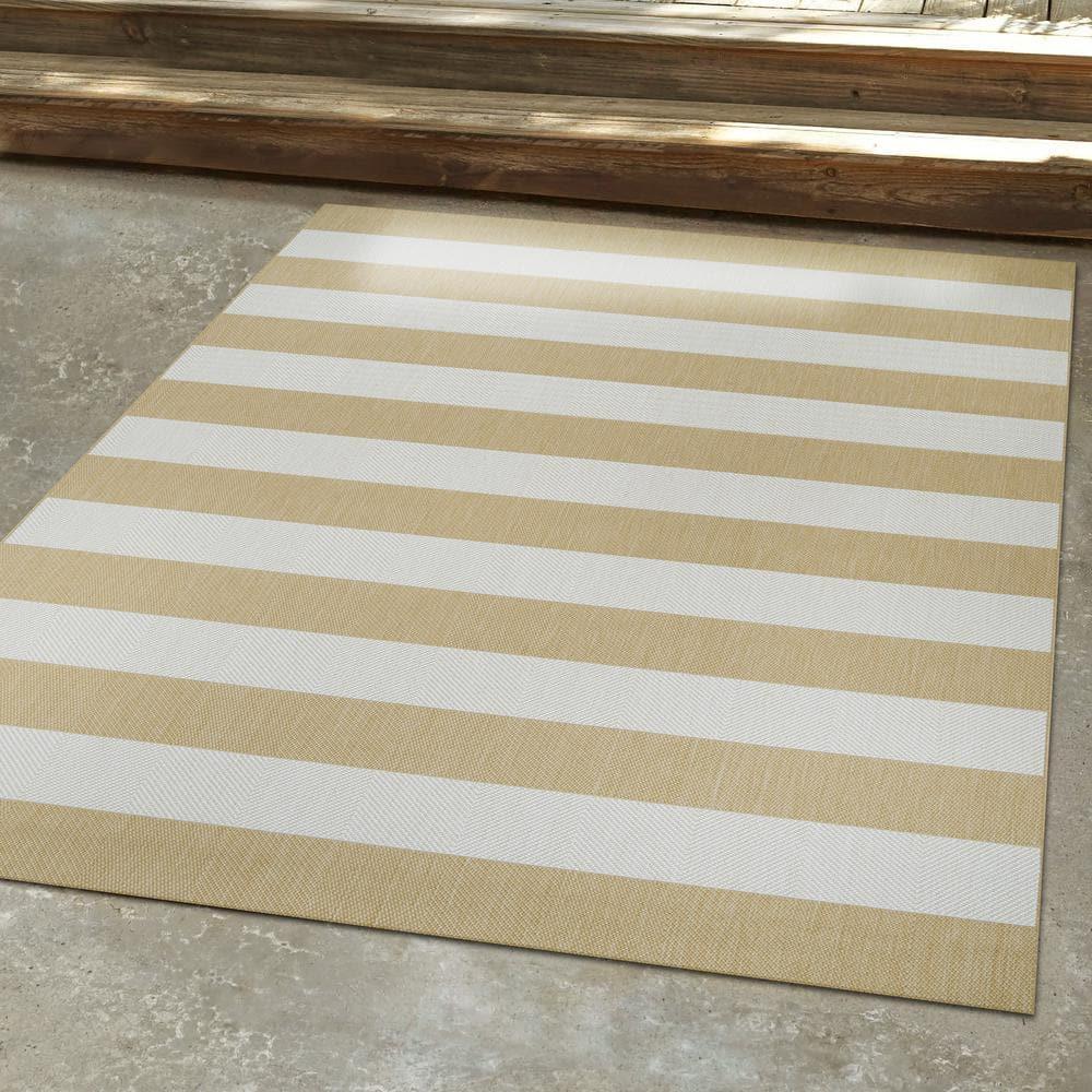 Couristan Afuera Yacht Club 2' x 3'7" Butterscotch and Ivory Stripe Outdoor Rectangle Rug