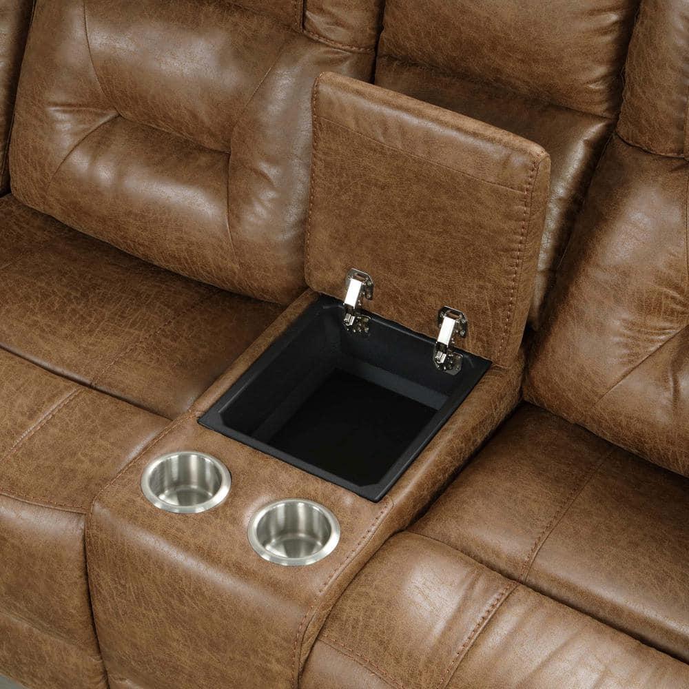 Furniture of America Ranshell Faux Leather Storage Sectional with USBs in Brown